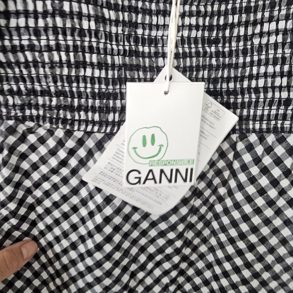 Ganni Searsucker Midi Dress Black White Plaid Check New With Tags Size 36 US 6 - Picture 8 of 10